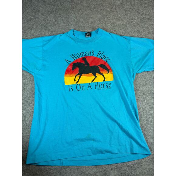 Vintage 90s Prairie Song Shirt Men XL A Woman Place Is On A Horse Single Stitch - Picture 1 of 7